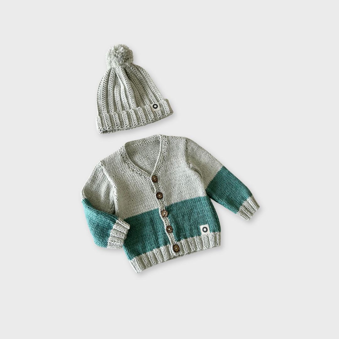 Cardigan + Beanie - 6-12 months
