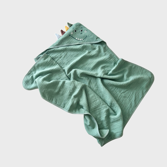 Muslin Hooded Bath Towel - Dino