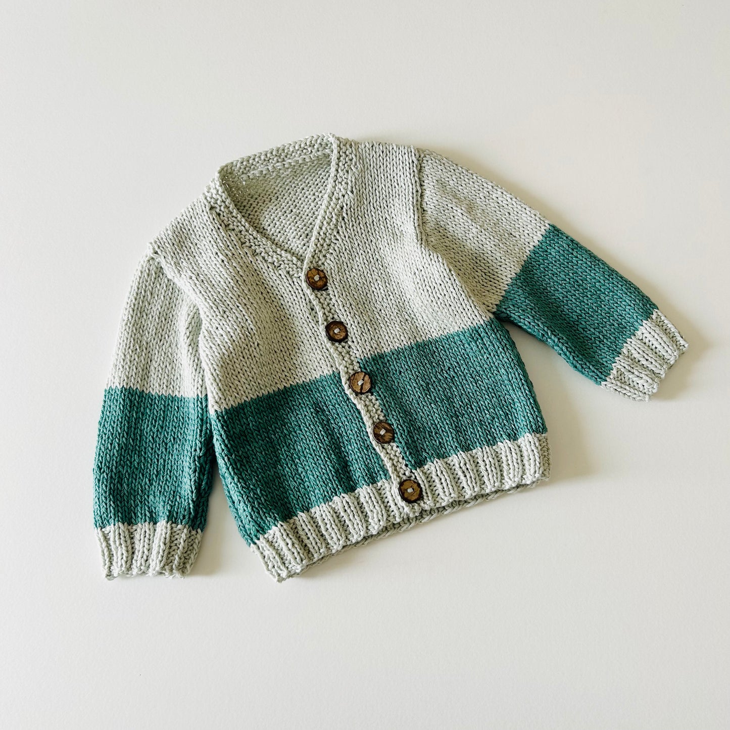 Colour Block Cardigan - Stone-grey & Pine Green