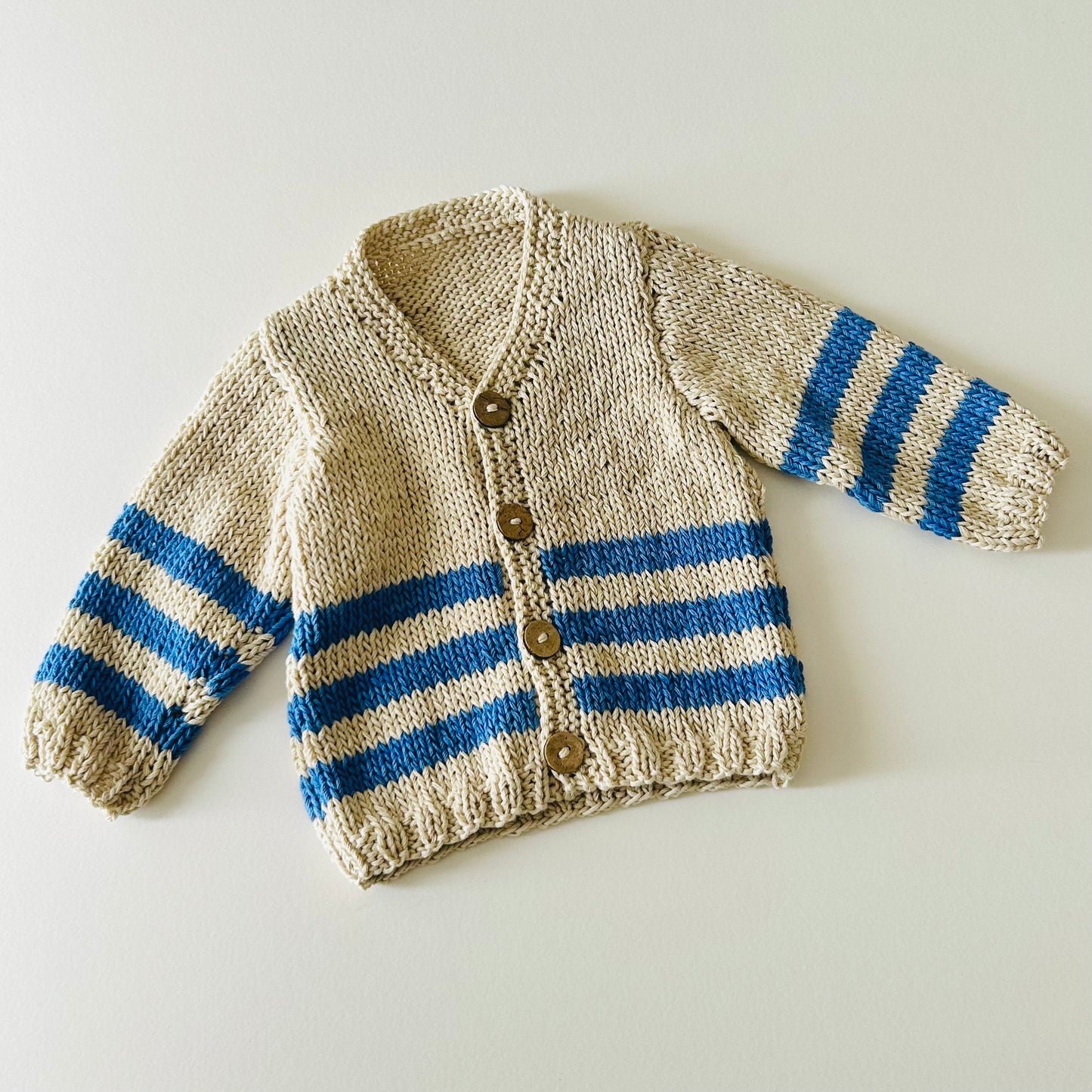 Striped Cardigan - Oatmeal & Cobalt