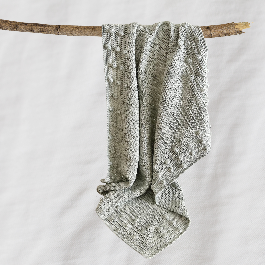 Bobble Border Blanket - Stone-Grey