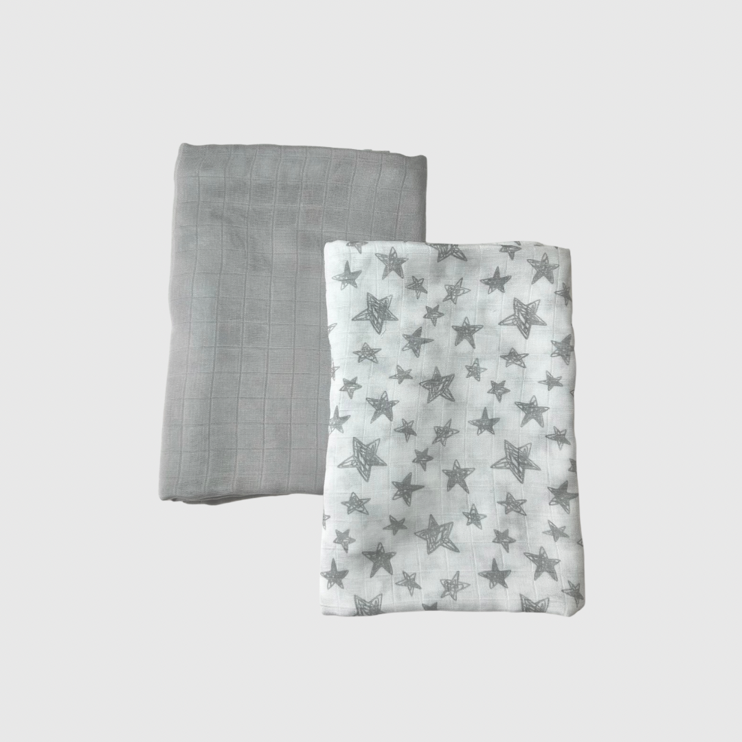 Bamboo Muslin Blanket - Pack of 2 - Grey Star