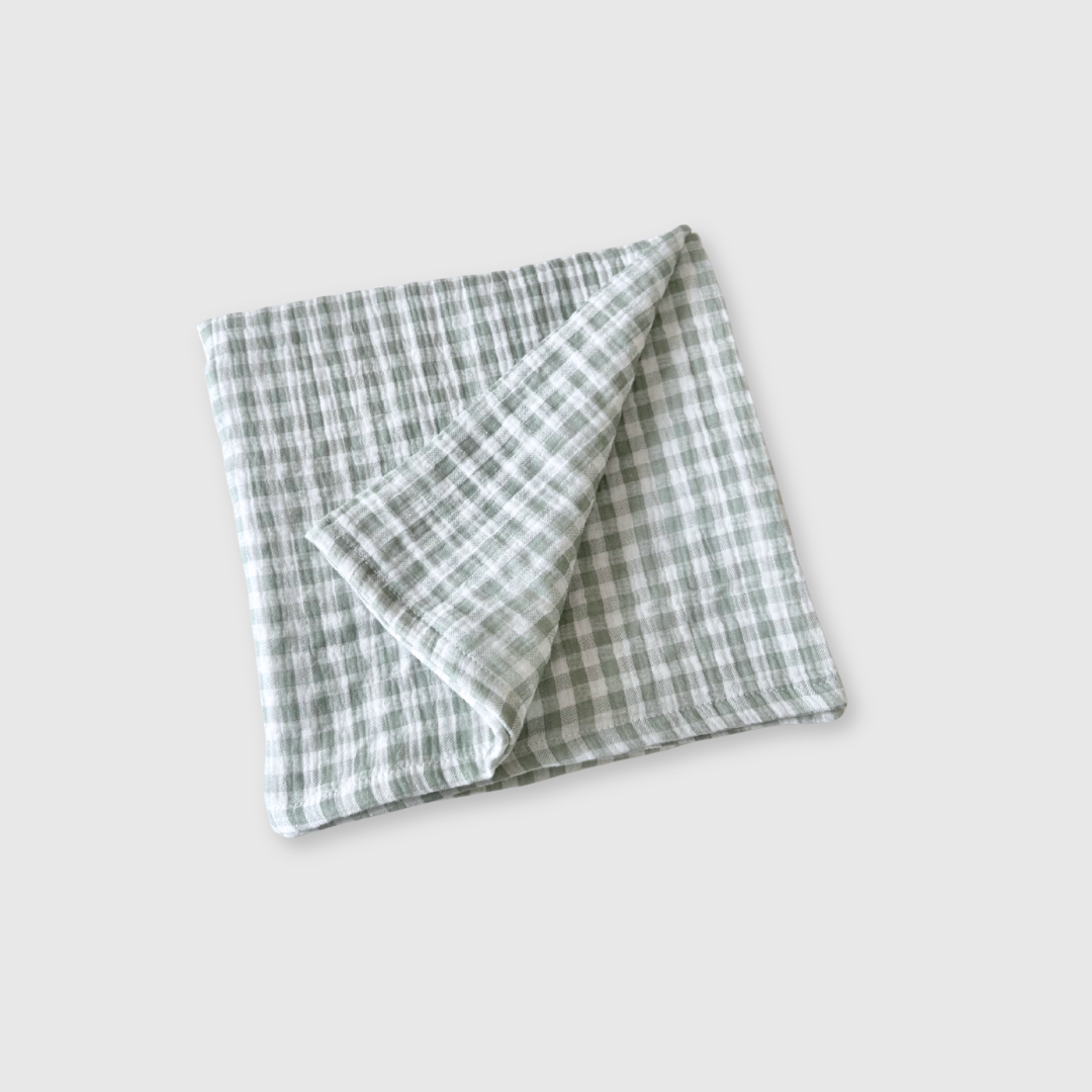 Muslin Blanket - Pale Olive Gingham