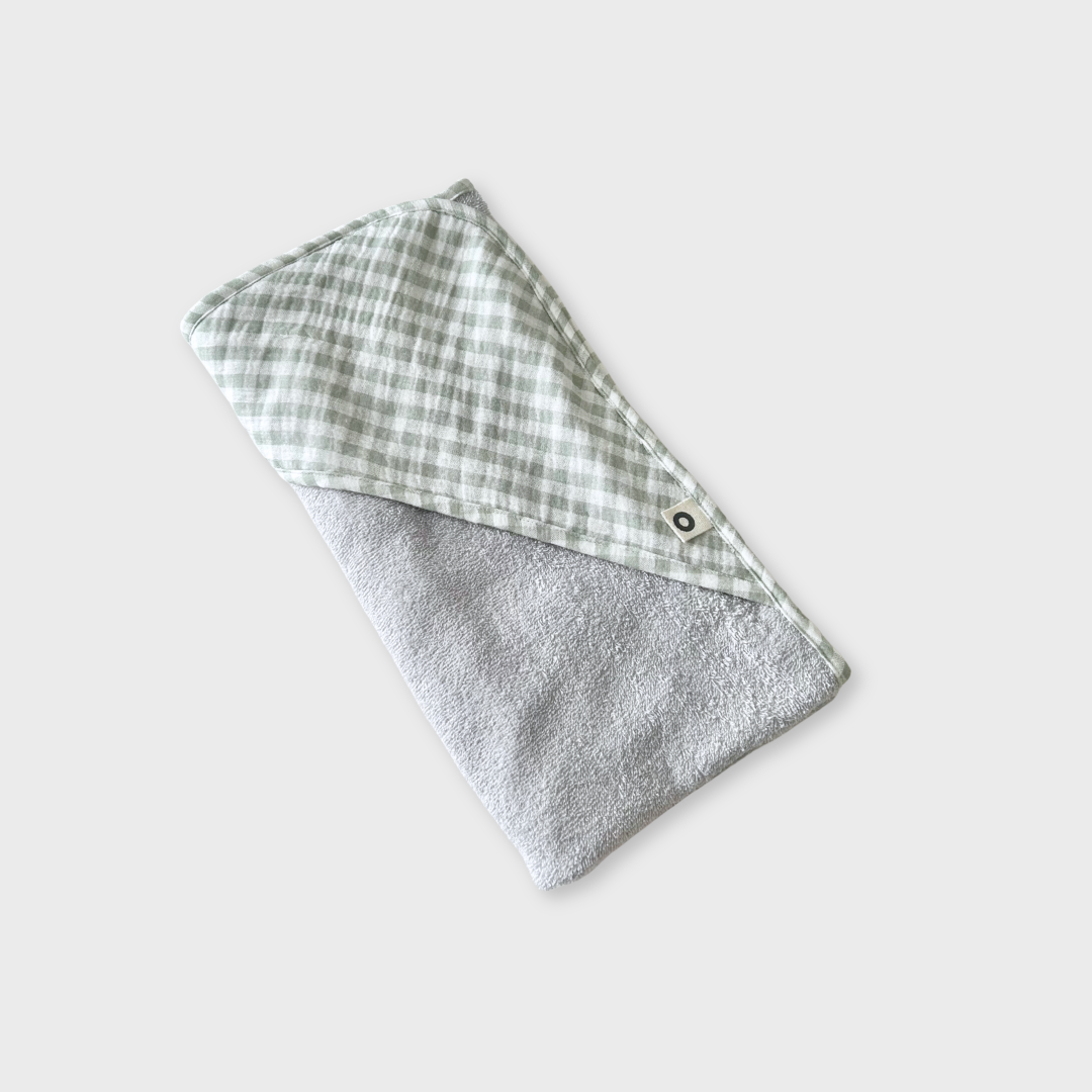 Hooded Towel - Pale Olive Gingham