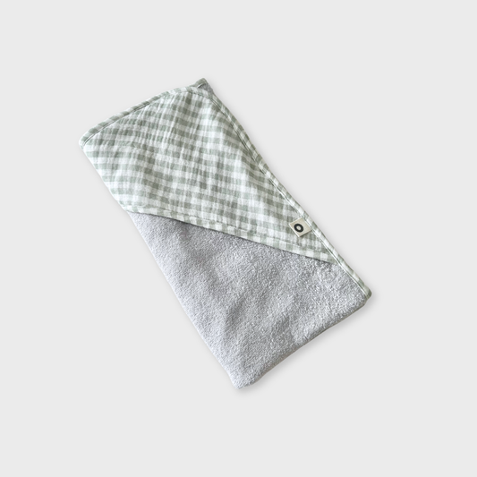 Hooded Towel - Pale Olive Gingham