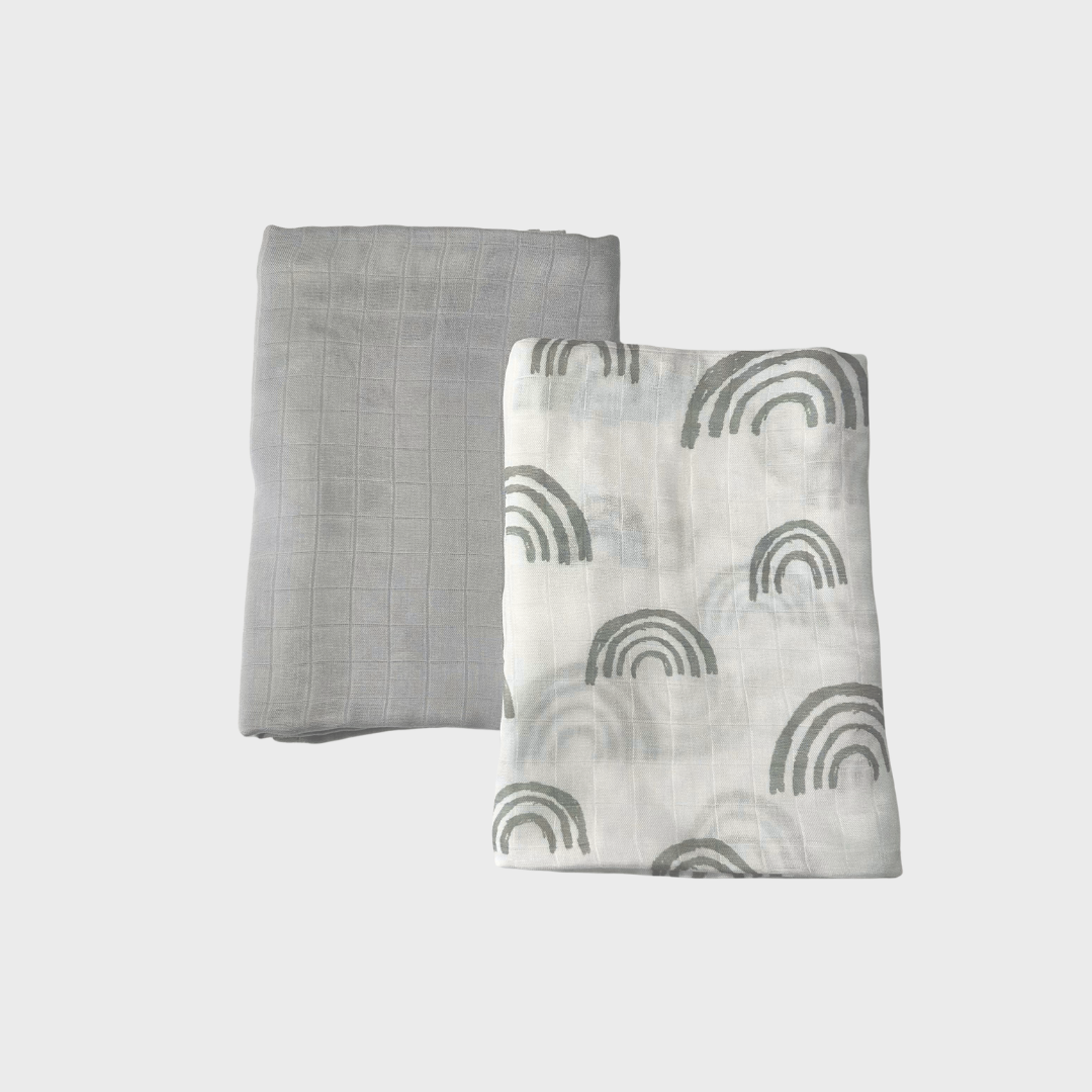 Bamboo Muslin Blanket - Pack of 2 - Grey Rainbow