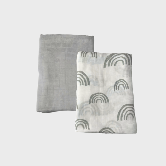 Bamboo Muslin Blanket - Pack of 2 - Grey Rainbow