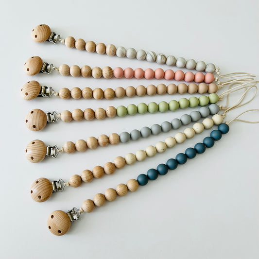 Teething Pacifier Clip - Silicone & Wood
