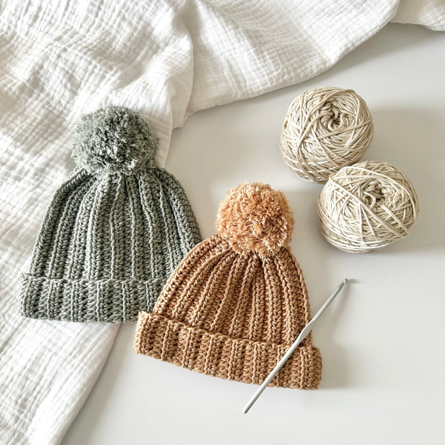 Crochet Kit - Ribbed Pom-Pom Beanie