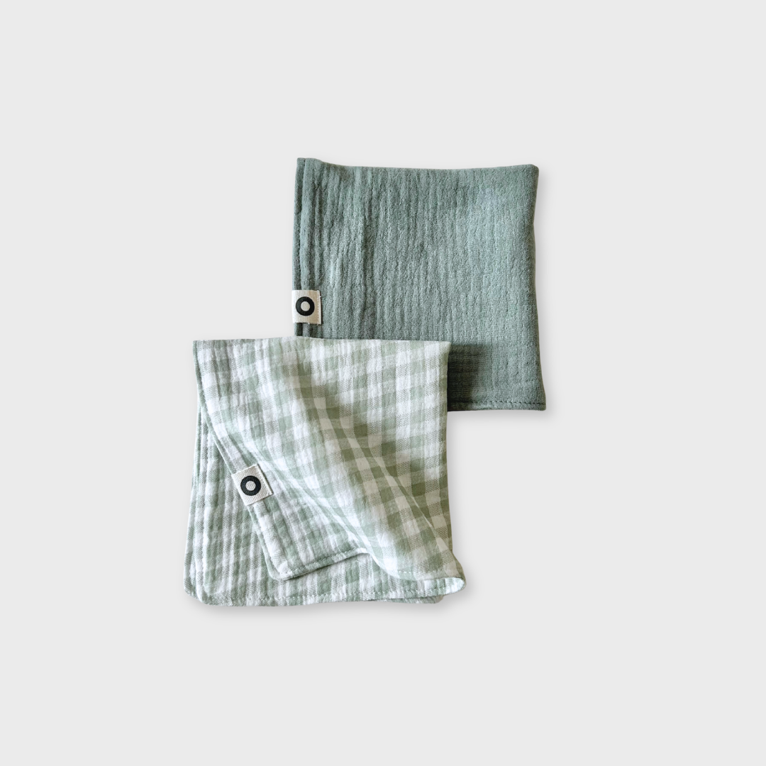 Muslin Washcloths - Pack of 2 - Pale Olive Gingham