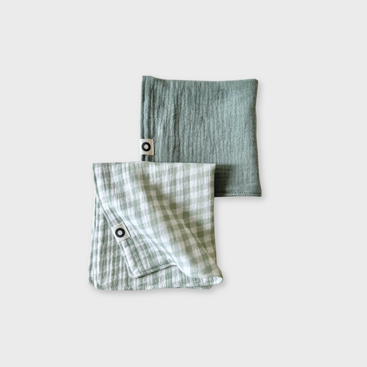 Muslin Washcloths - Pack of 2 - Pale Olive Gingham
