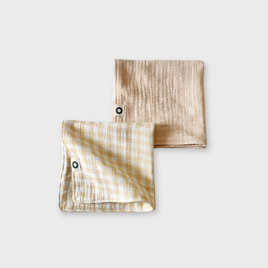 Muslin Washcloths - Pack of 2 - Biscuit Gingham