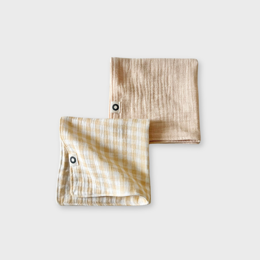 Muslin Washcloths - Pack of 2 - Biscuit Gingham