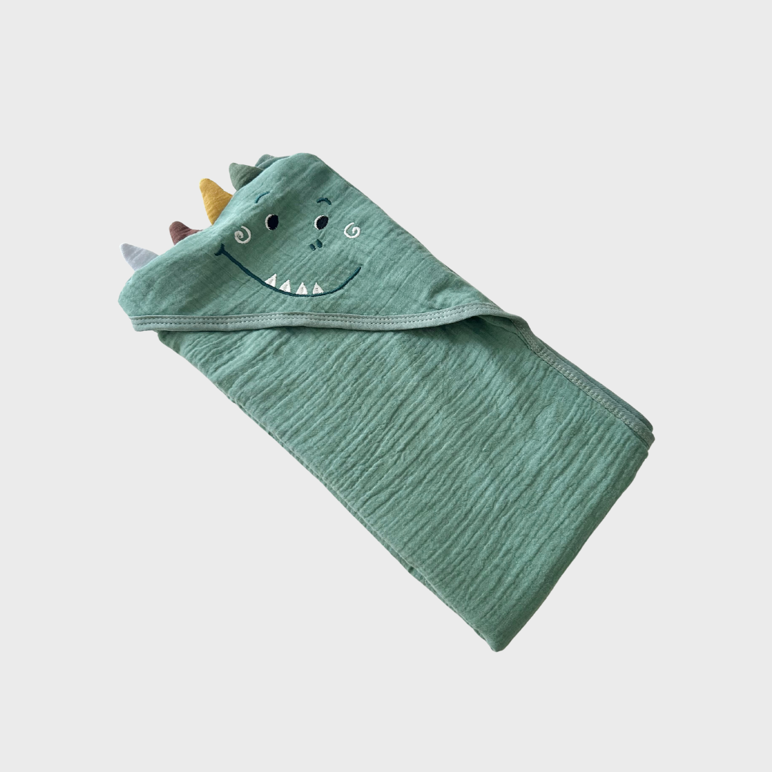 Muslin Hooded Bath Towel - Dino