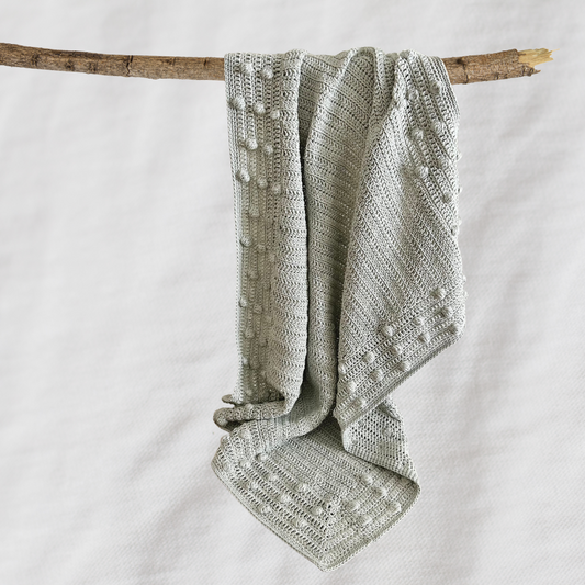 Bobble Border Blanket - Stone-Grey