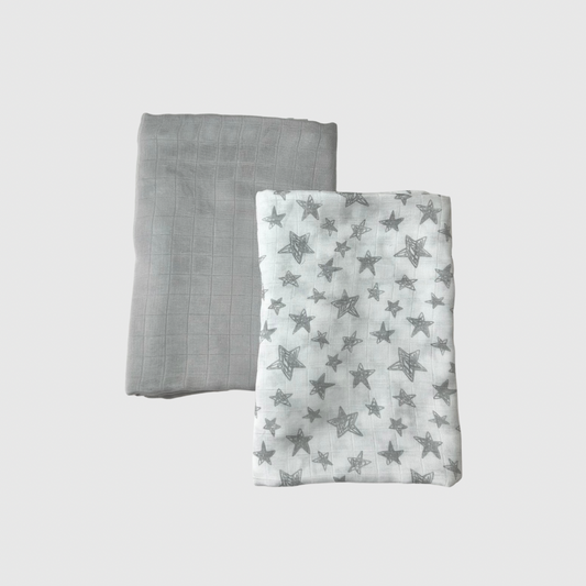 Bamboo Muslin Blanket - Pack of 2 - Grey Star