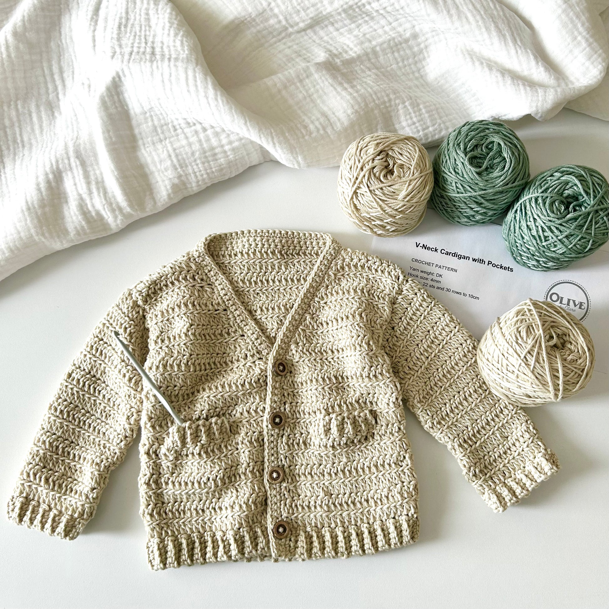 Crochet Kit V-neck Cardigan with Pockets