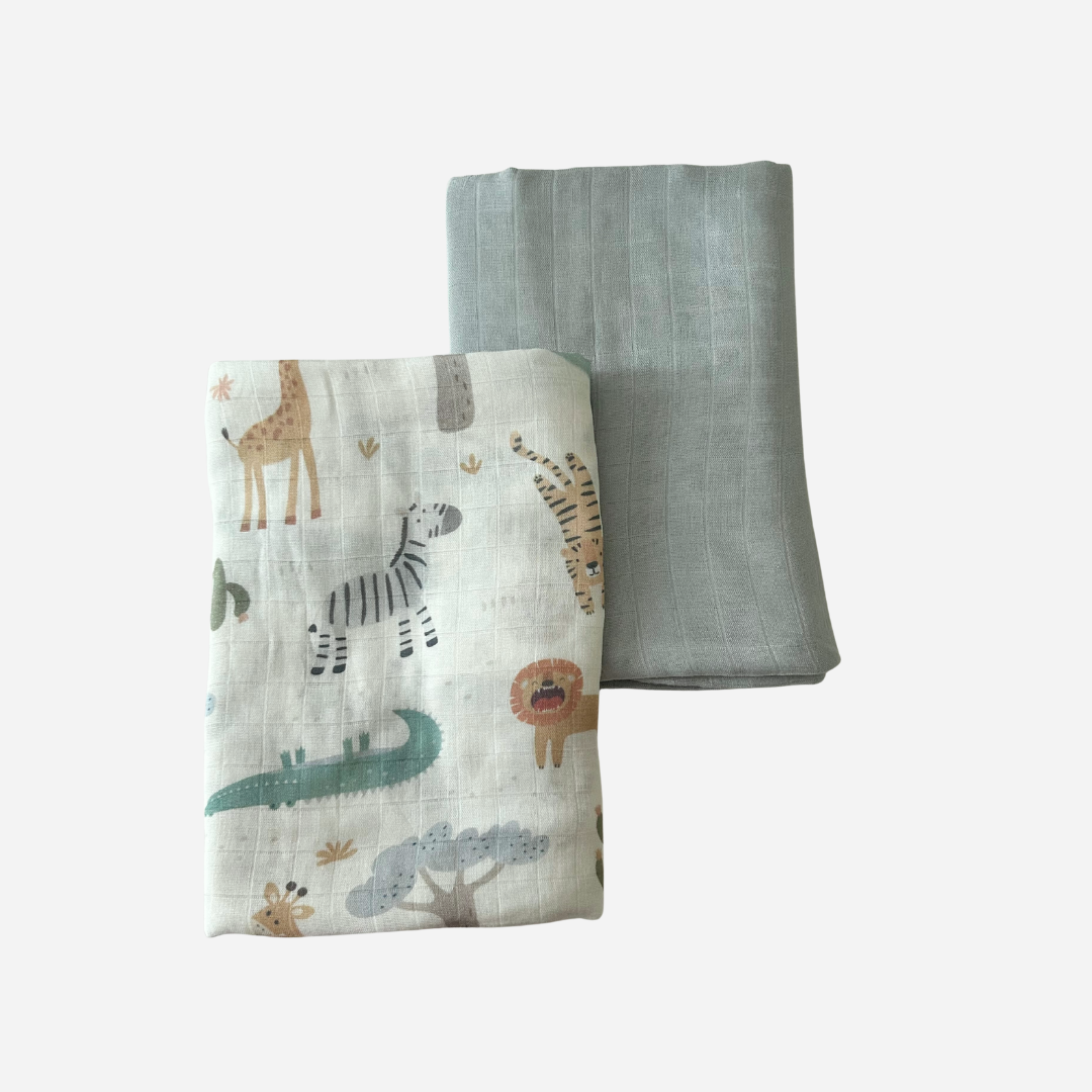 Bamboo Muslin Blankets - Pack of 2 - Safari