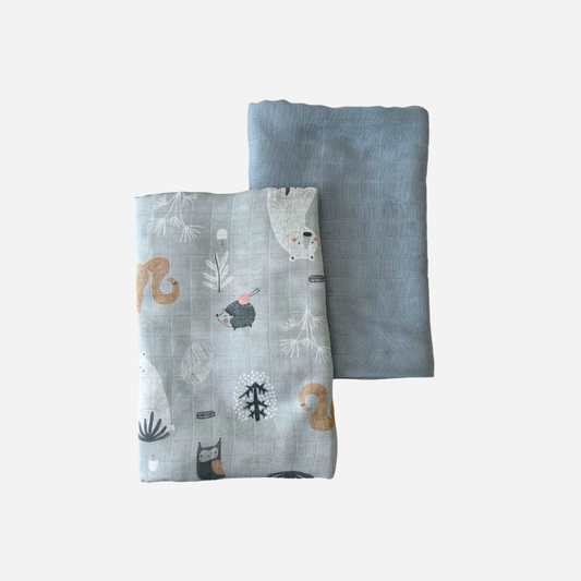 Bamboo Muslin Blankets - Pack of 2 - Woodlands Blue