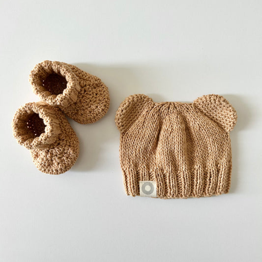 Baby Bear Beanie + Bootees - Camel